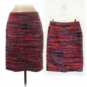 ANNE TAYLOR Skirt Red Blue Pencil Mini 4 SMALL Silk Zipper Shiny Office Stretch‎